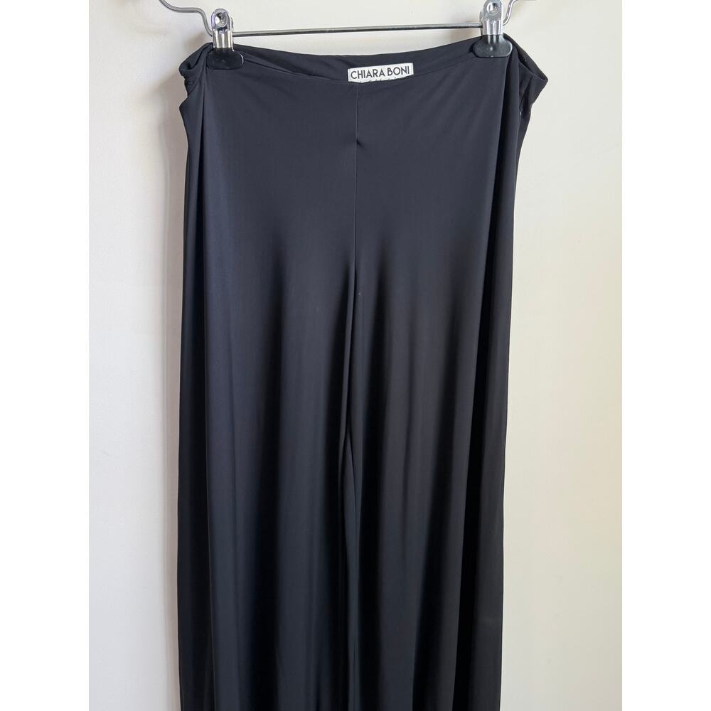 Chiara Boni La Petite Robe High Waisted Ruffle Hem Wide Leg Pants Black Women 46 - Picture 3 of 10